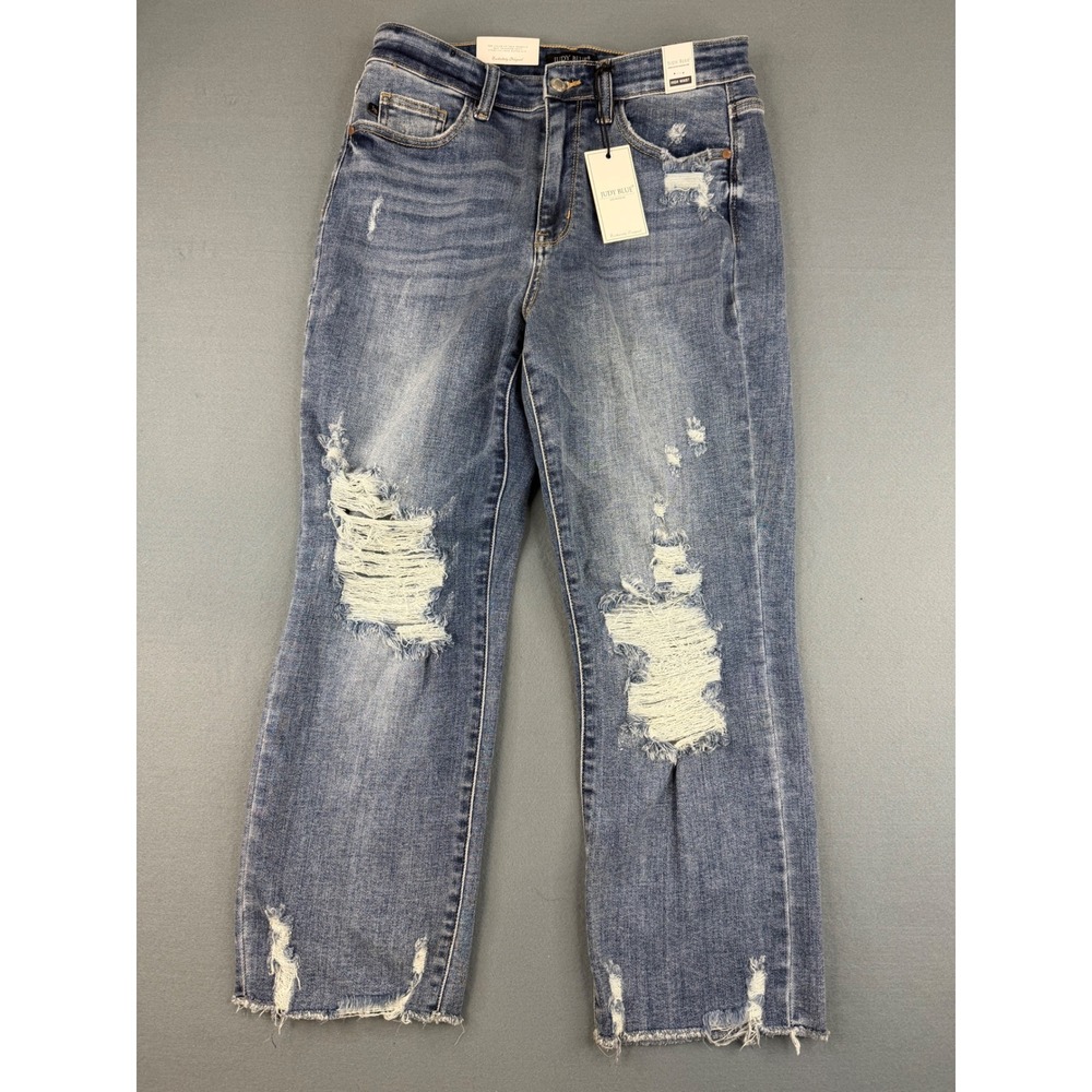 Judy Blue Jeans Womens 9/29 Blue High Waist Distressed Straight Leg JB82434MD